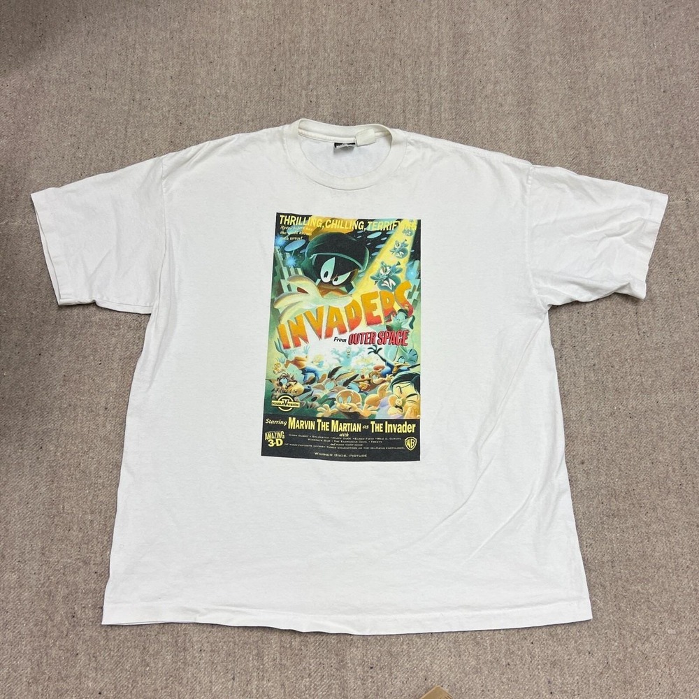 Vintage Invader From Outer Space Shirt Mens XL White 90s Looney Tunes Warner Bro